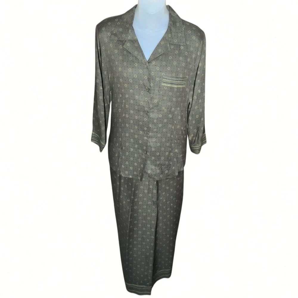 Pendleton Womens Vintage Artsy Skirt Set Size 8 90s Green Rayon‎ Modest 2 Piece